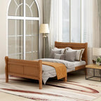 Lit double en bois de style plateforme avec tête et pied de lit, couleurs chêne / blanc / expresso – Lit simple