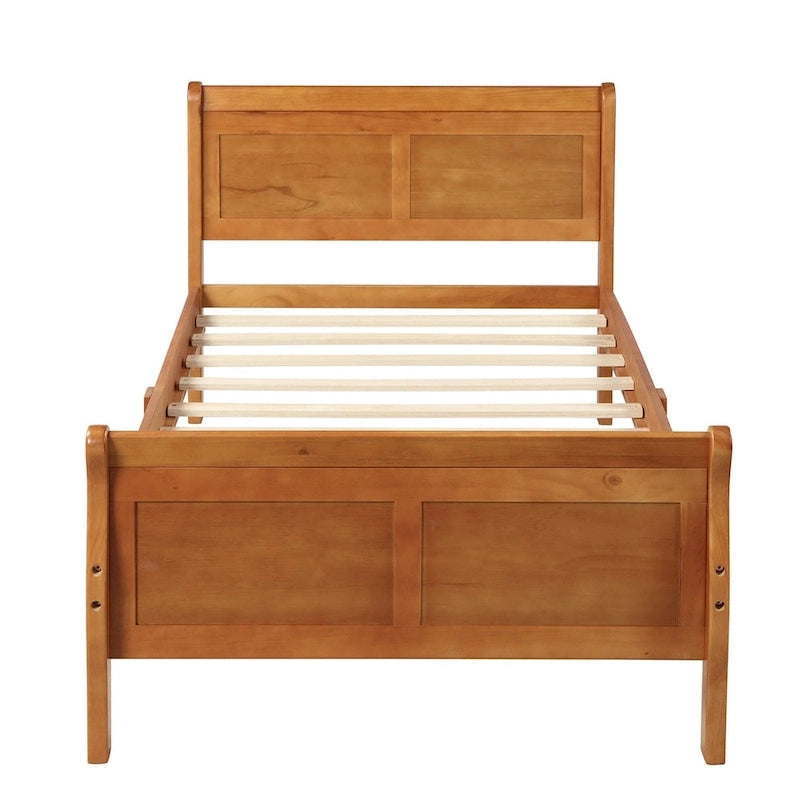 Lit double en bois de style plateforme avec tête et pied de lit, couleurs chêne / blanc / expresso – Lit simple