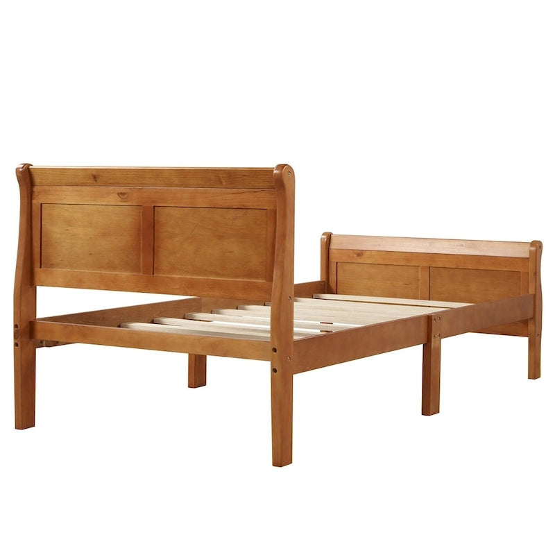 Lit double en bois de style plateforme avec tête et pied de lit, couleurs chêne / blanc / expresso – Lit simple