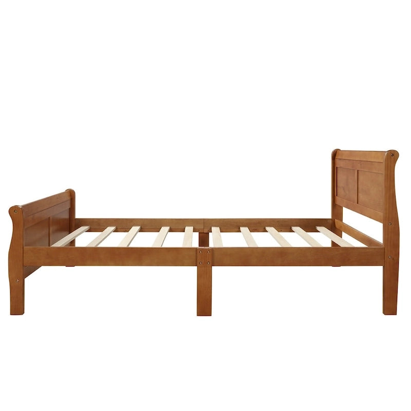 Lit double en bois de style plateforme avec tête et pied de lit, couleurs chêne / blanc / expresso – Lit simple