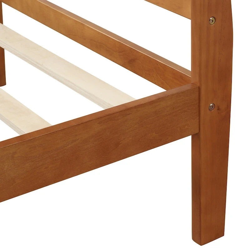 Lit double en bois de style plateforme avec tête et pied de lit, couleurs chêne / blanc / expresso – Lit simple