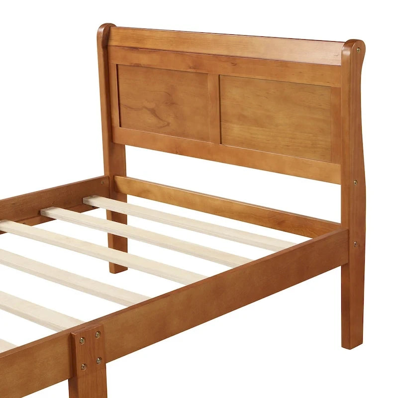 Lit double en bois de style plateforme avec tête et pied de lit, couleurs chêne / blanc / expresso – Lit simple
