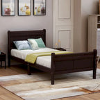Lit double en bois de style plateforme avec tête et pied de lit, couleurs chêne / blanc / expresso – Lit simple