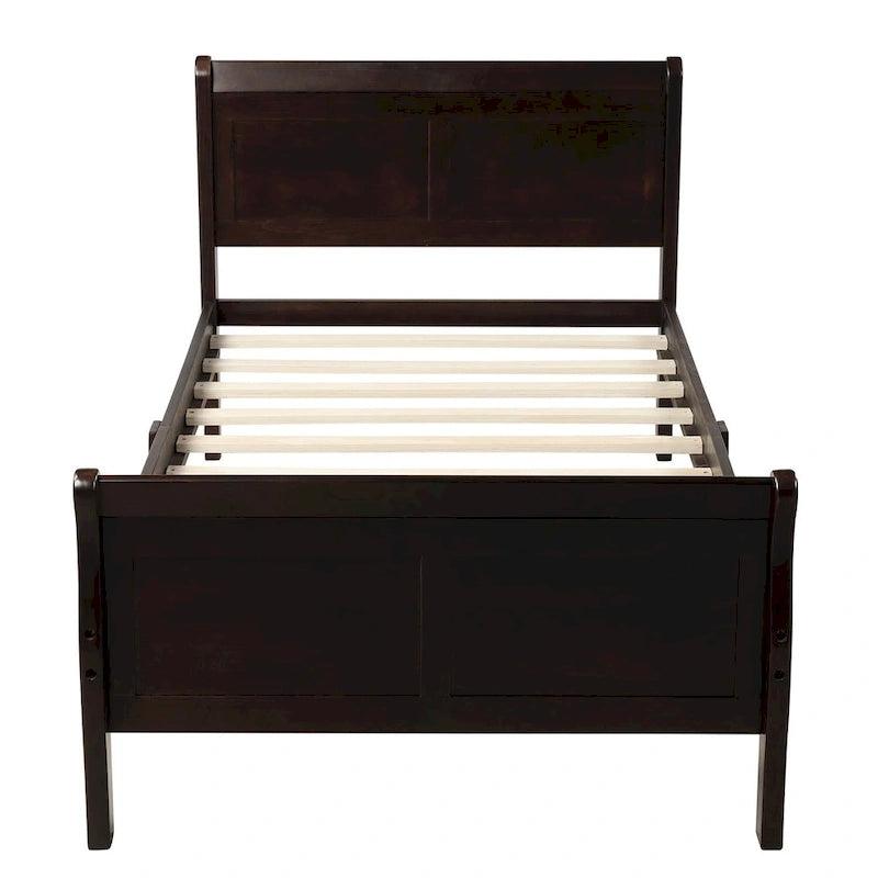Lit double en bois de style plateforme avec tête et pied de lit, couleurs chêne / blanc / expresso – Lit simple