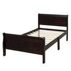 Lit double en bois de style plateforme avec tête et pied de lit, couleurs chêne / blanc / expresso – Lit simple