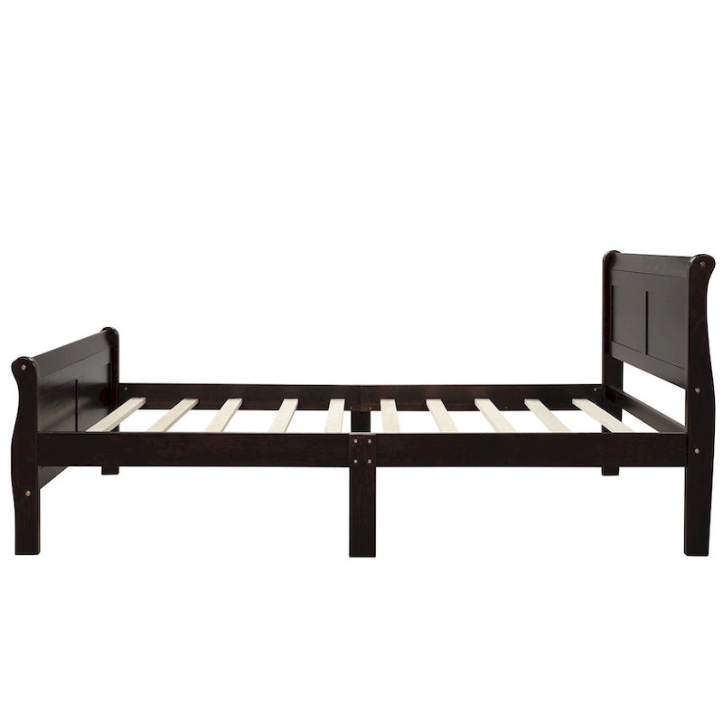 Lit double en bois de style plateforme avec tête et pied de lit, couleurs chêne / blanc / expresso – Lit simple