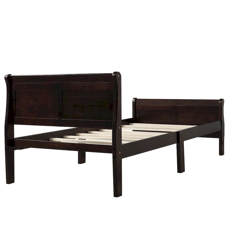 Lit double en bois de style plateforme avec tête et pied de lit, couleurs chêne / blanc / expresso – Lit simple