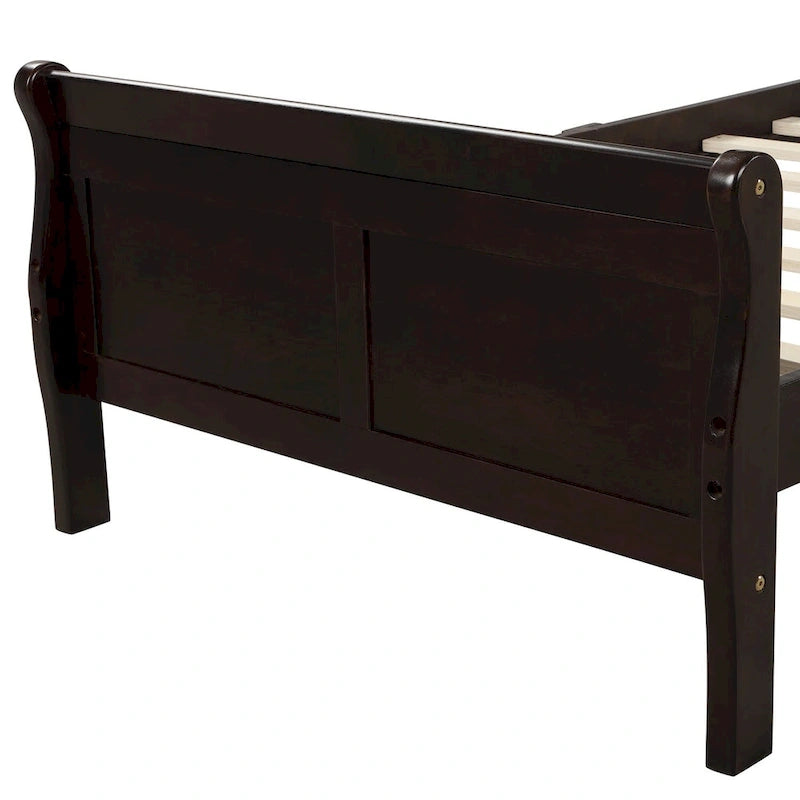 Lit double en bois de style plateforme avec tête et pied de lit, couleurs chêne / blanc / expresso – Lit simple