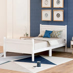 Lit double en bois de style plateforme avec tête et pied de lit, couleurs chêne / blanc / expresso – Lit simple