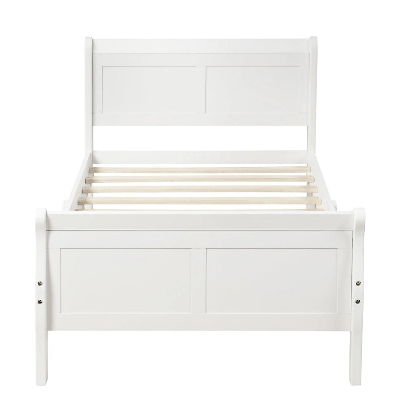 Lit double en bois de style plateforme avec tête et pied de lit, couleurs chêne / blanc / expresso – Lit simple
