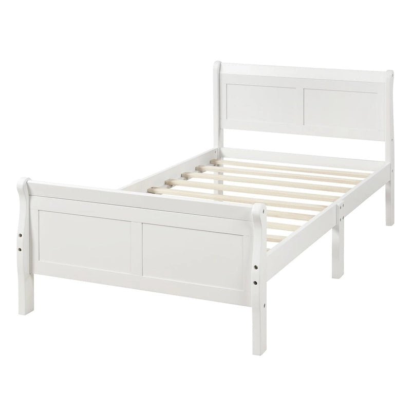 Lit double en bois de style plateforme avec tête et pied de lit, couleurs chêne / blanc / expresso – Lit simple
