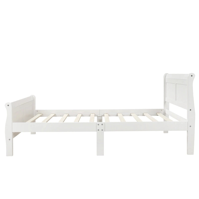 Lit double en bois de style plateforme avec tête et pied de lit, couleurs chêne / blanc / expresso – Lit simple