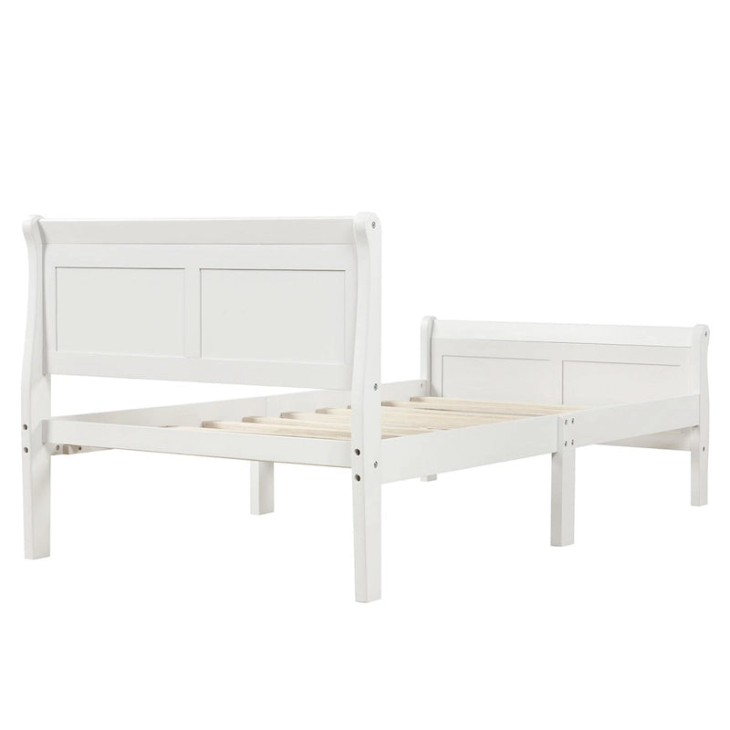Lit double en bois de style plateforme avec tête et pied de lit, couleurs chêne / blanc / expresso – Lit simple