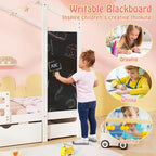 Lit cabane jumeau blanc/gris avec tableau noir et 2 tiroirs de rangement – Pour 1 enfant