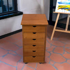 Chariot de rangement à roulettes en bambou à 6 tiroirs – Espresso/Caramel/Naturel/Blanc – 1 utilisateur