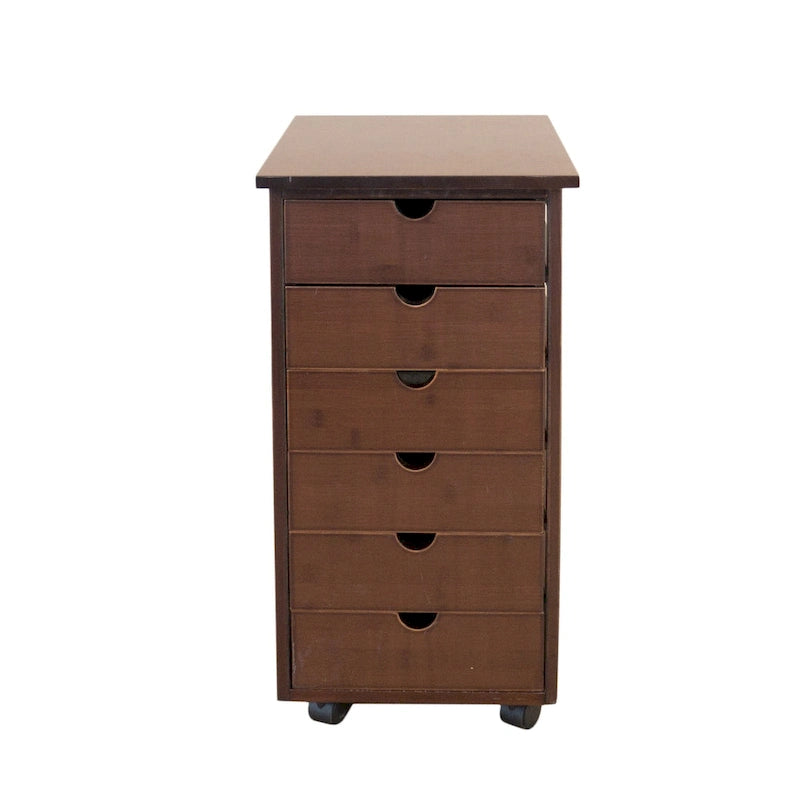 Chariot de rangement à roulettes en bambou à 6 tiroirs – Espresso/Caramel/Naturel/Blanc – 1 utilisateur