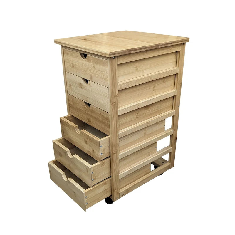 Chariot de rangement à roulettes en bambou à 6 tiroirs – Espresso/Caramel/Naturel/Blanc – 1 utilisateur