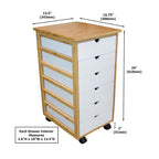 Chariot de rangement à roulettes en bambou à 6 tiroirs – Espresso/Caramel/Naturel/Blanc – 1 utilisateur