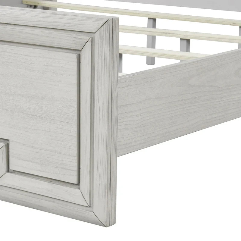 Lit en bois sculpté blanc rustique – Grand lit / Très grand lit