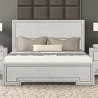 Lit en bois sculpté blanc rustique – Grand lit / Très grand lit