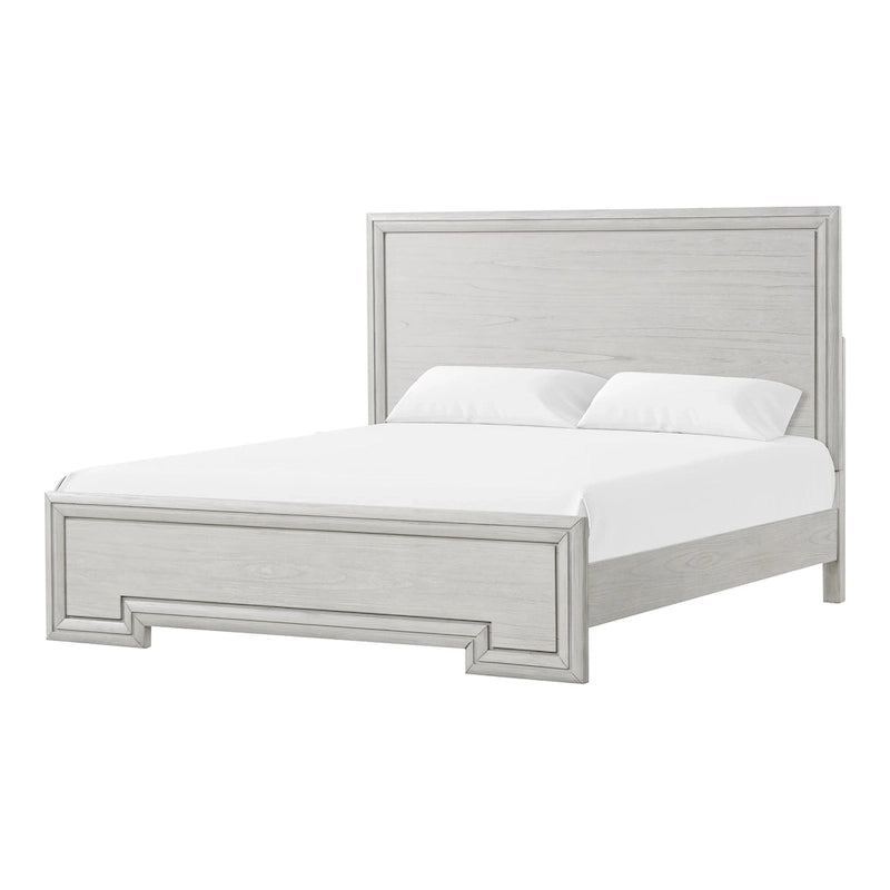 Lit en bois sculpté blanc rustique – Grand lit / Très grand lit