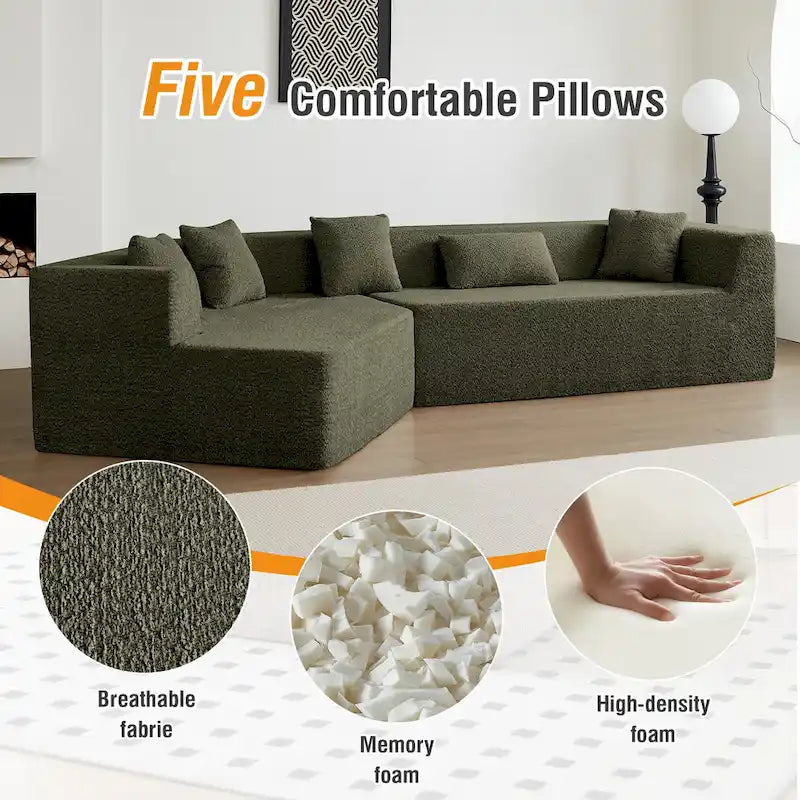 Canapé sectionnel modulable sans accoudoirs 2–3 places Émeraude/Kaki
