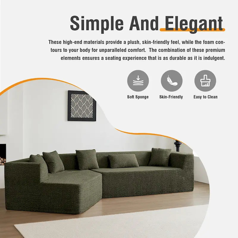 Canapé sectionnel modulable sans accoudoirs 2–3 places Émeraude/Kaki