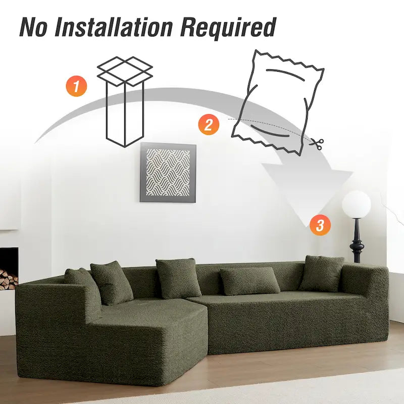 Canapé sectionnel modulable sans accoudoirs 2–3 places Émeraude/Kaki