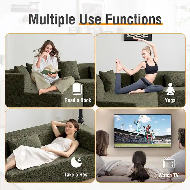Canapé sectionnel modulable sans accoudoirs 2–3 places Émeraude/Kaki