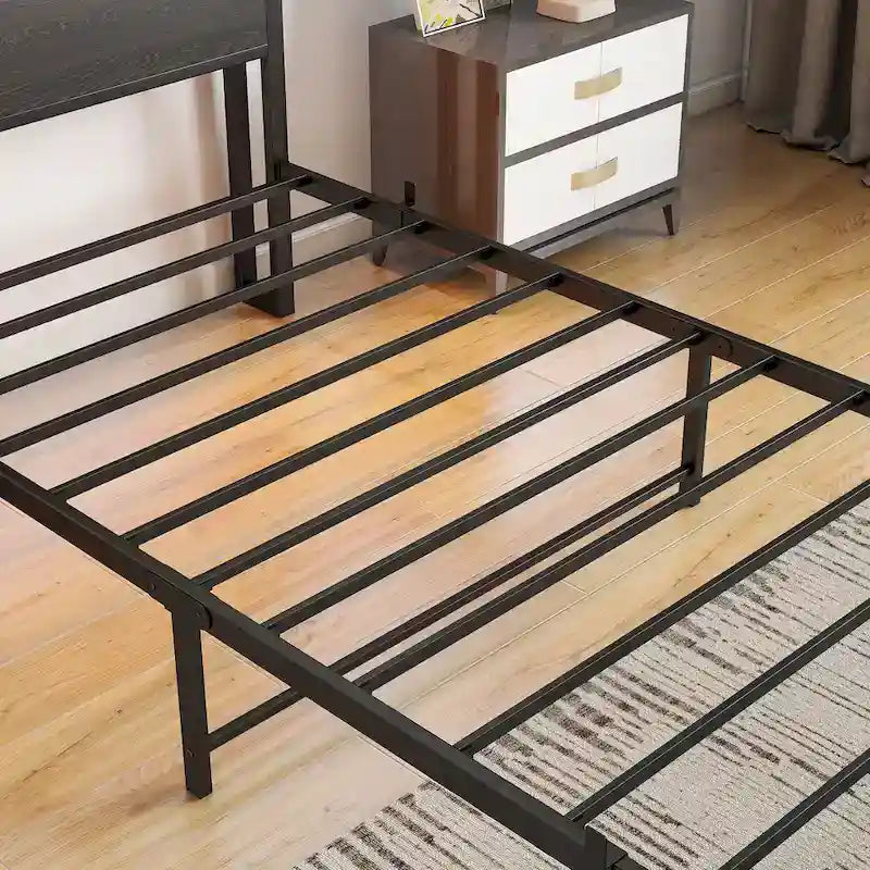 Lit Jumeau en Métal Noir Marron avec Lumières LED, Tête de Lit Rangement et Station de Chargement – 1 Personne
