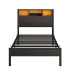 Lit Jumeau en Métal Noir Marron avec Lumières LED, Tête de Lit Rangement et Station de Chargement – 1 Personne