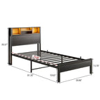 Lit Jumeau en Métal Noir Marron avec Lumières LED, Tête de Lit Rangement et Station de Chargement – 1 Personne