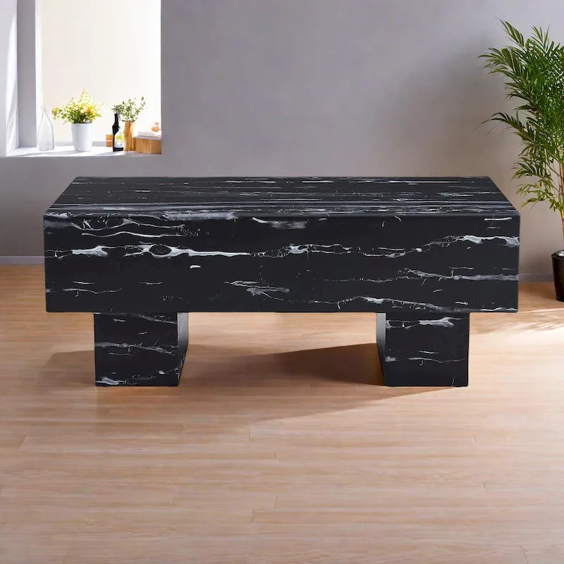 Table basse rectangulaire effet marbre noir, style moderne, pour 2 à 4 personnes