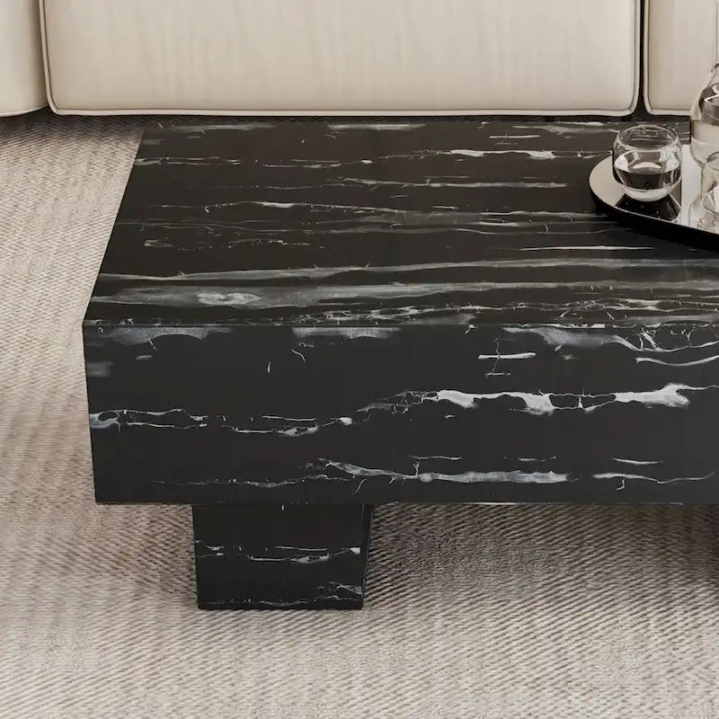 Table basse rectangulaire effet marbre noir, style moderne, pour 2 à 4 personnes