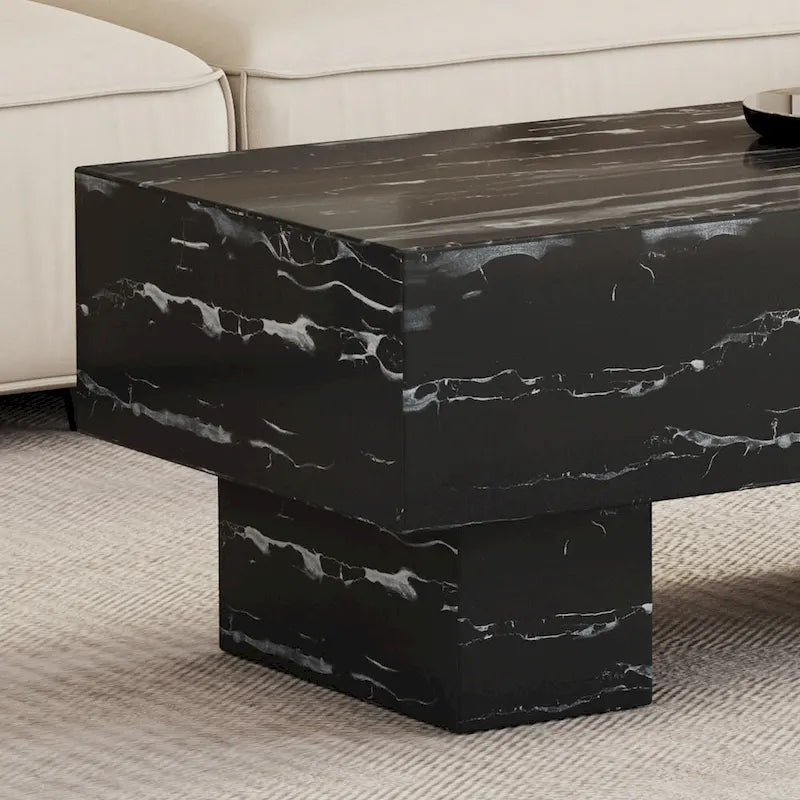 Table basse rectangulaire effet marbre noir, style moderne, pour 2 à 4 personnes