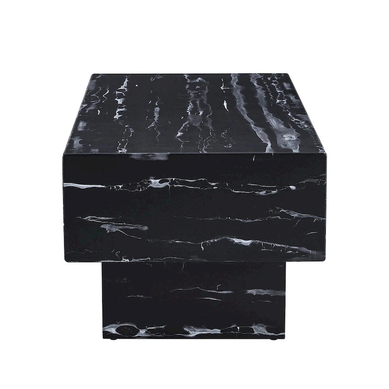 Table basse rectangulaire effet marbre noir, style moderne, pour 2 à 4 personnes