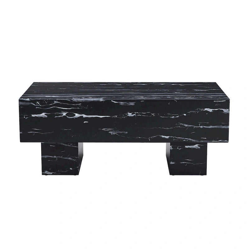 Table basse rectangulaire effet marbre noir, style moderne, pour 2 à 4 personnes