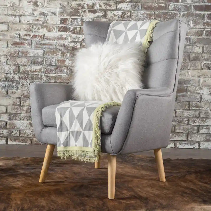 Fauteuil à dossier haut et oreilles, capitonné, une place — Gris / Bleu sarcelle / Blé