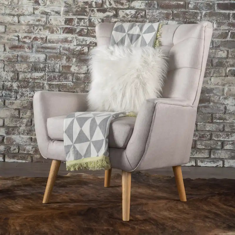 Fauteuil à dossier haut et oreilles, capitonné, une place — Gris / Bleu sarcelle / Blé