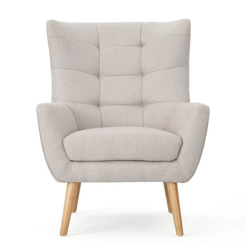 Fauteuil à dossier haut et oreilles, capitonné, une place — Gris / Bleu sarcelle / Blé