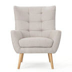 Fauteuil à dossier haut et oreilles, capitonné, une place — Gris / Bleu sarcelle / Blé