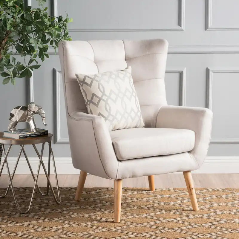 Fauteuil à dossier haut et oreilles, capitonné, une place — Gris / Bleu sarcelle / Blé