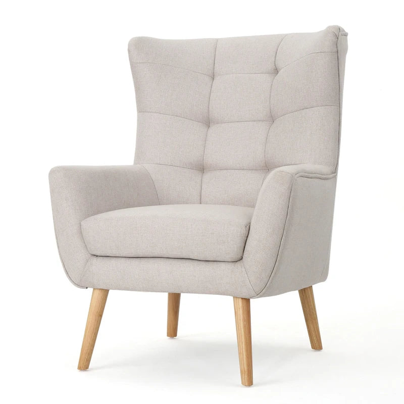 Fauteuil à dossier haut et oreilles, capitonné, une place — Gris / Bleu sarcelle / Blé
