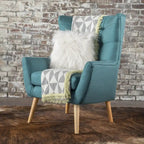 Fauteuil à dossier haut et oreilles, capitonné, une place — Gris / Bleu sarcelle / Blé