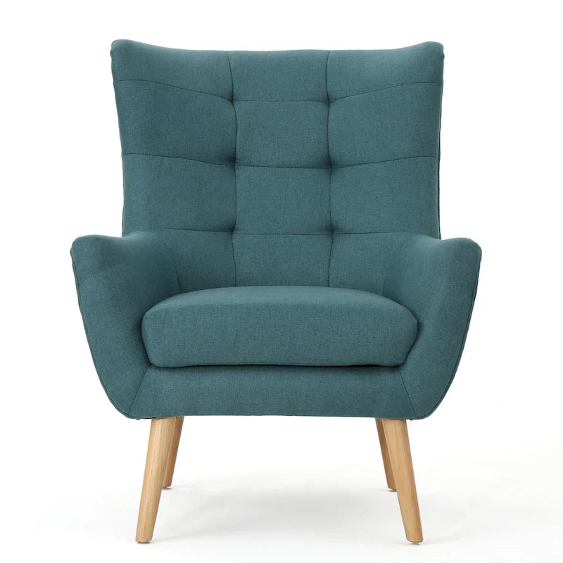 Fauteuil à dossier haut et oreilles, capitonné, une place — Gris / Bleu sarcelle / Blé