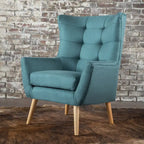 Fauteuil à dossier haut et oreilles, capitonné, une place — Gris / Bleu sarcelle / Blé