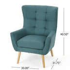 Fauteuil à dossier haut et oreilles, capitonné, une place — Gris / Bleu sarcelle / Blé
