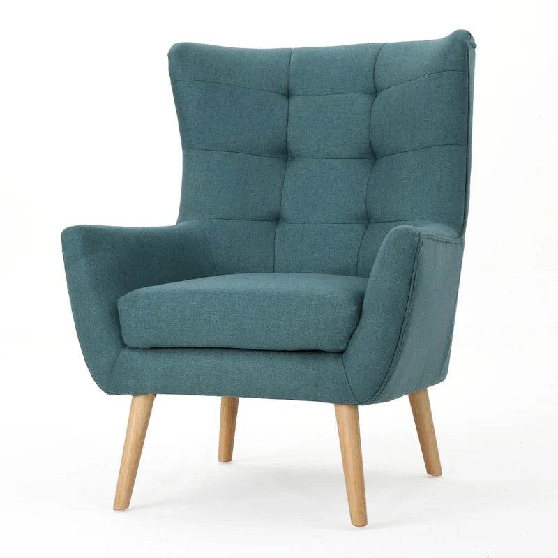 Fauteuil à dossier haut et oreilles, capitonné, une place — Gris / Bleu sarcelle / Blé
