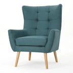 Fauteuil à dossier haut et oreilles, capitonné, une place — Gris / Bleu sarcelle / Blé