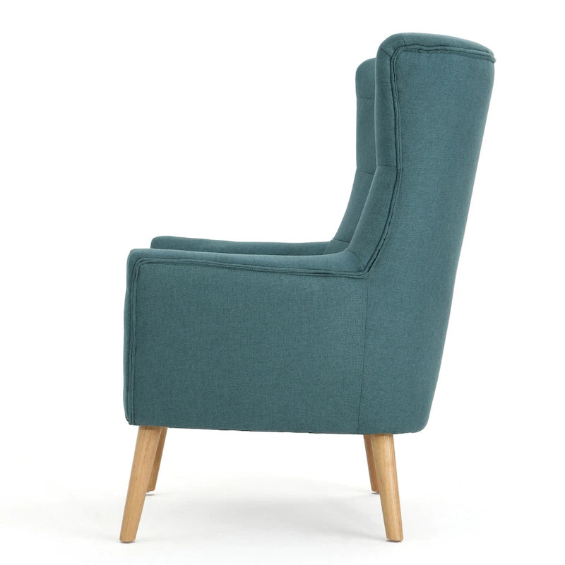 Fauteuil à dossier haut et oreilles, capitonné, une place — Gris / Bleu sarcelle / Blé